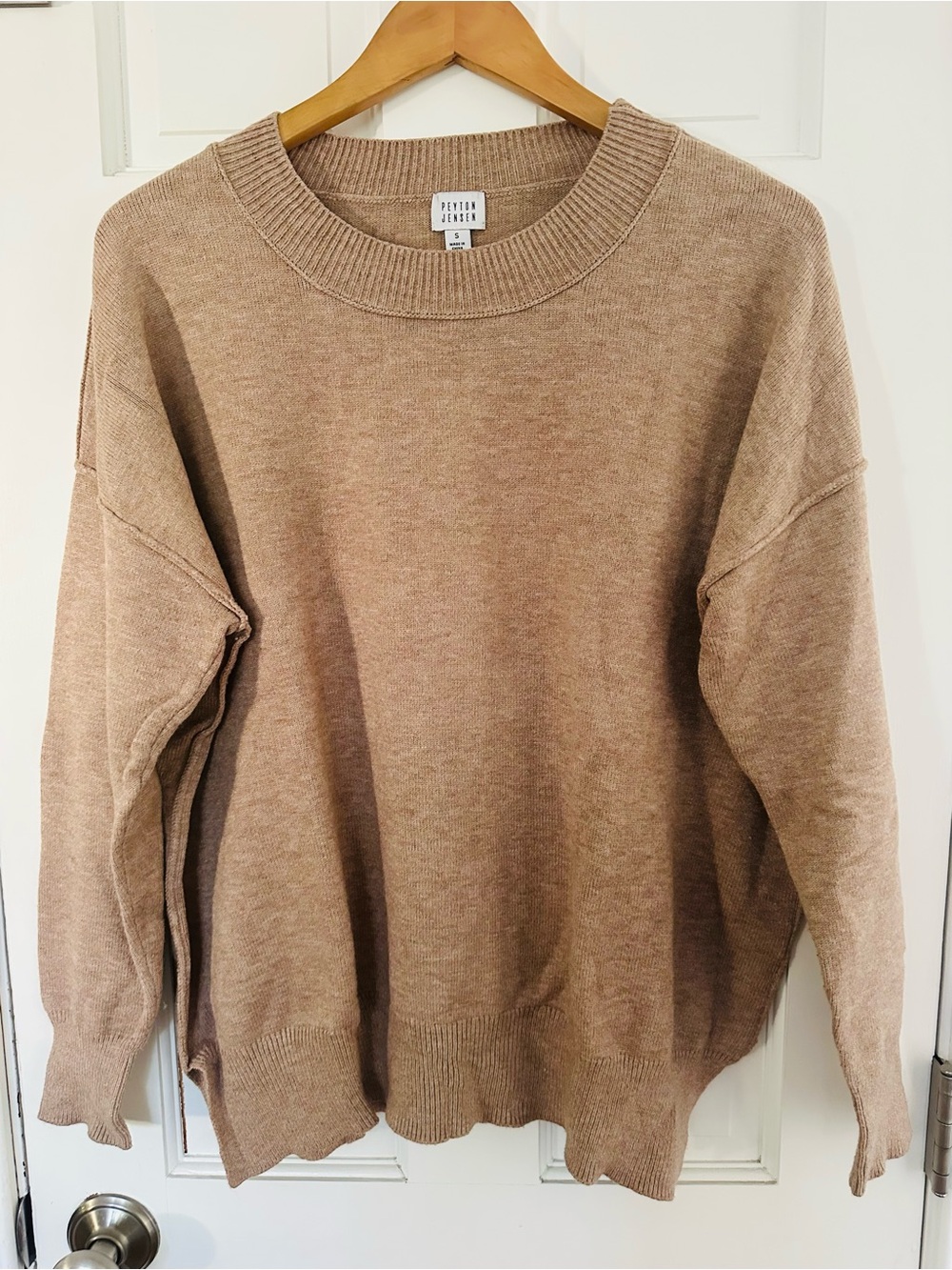 Peyton Jensen Women's Oversized  Crewneck Camel Sweater